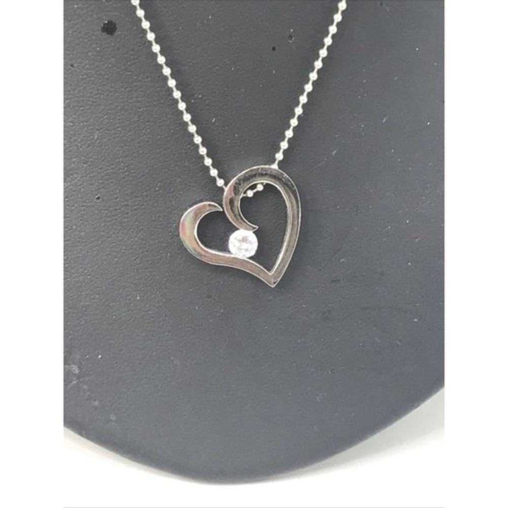 Floating Open Heart ball chain CZ‎ crystal 16" Stainless steel